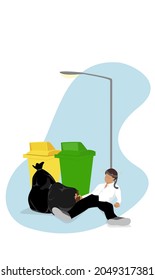drunk man lying with bottles of wine near trash can