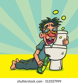 Drunk Man Lying in toilet, illustration  