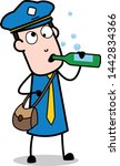 Drunk Man - Retro Postman Cartoon Courier Guy Vector Illustration