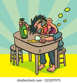 Drunk Man Sitting on a Chair, illustration  