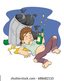 Drunk Man Lies On Street Illustration Stock Vector (Royalty Free ...