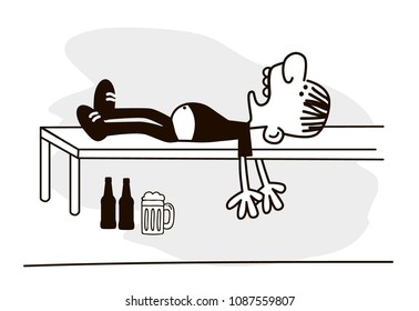 Drunk man vector. Funny vector. Bad habits.