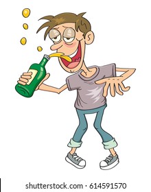 Drunk Man, Vector Illustration Cartoon