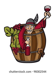 Drunk man with wine humor vector illustration