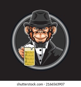 Drunk monkey cartoon premium vector The Concept of Isolated Technology. Flat Cartoon Style Suitable for Landing Web Pages, Banners, Flyers, Stickers, Cards