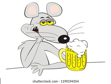 drunk mouse and beer, funny vector illustration