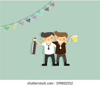 Drunk office man. Vector illustration 10 eps 