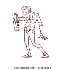 Drunk office worker, businessman, cartoon character. vector illustration