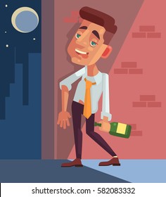 Drunk office worker businessman character. Vector flat cartoon illustration