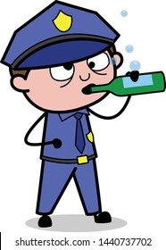 Drunk Officer - Retro Cop Policeman Vector Illustration