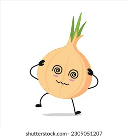 Drunk Onion Hold Dizzy Head  Vector Illustration