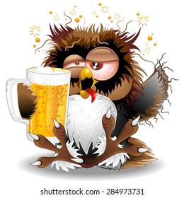 Drunk Owl Fun Cartoon