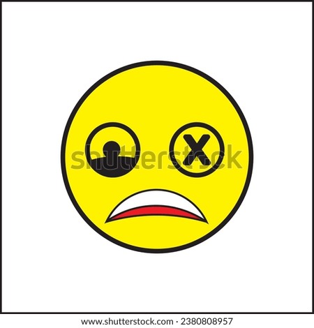 Drunk and pained face Emoticon illustration vector design in yellow color. suitable for logos, icons, posters, t-shirt designs, stickers, websites, concepts, advertisements.