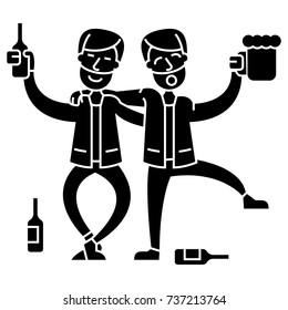 drunk people, two men drinking  icon, vector illustration, sign on isolated background