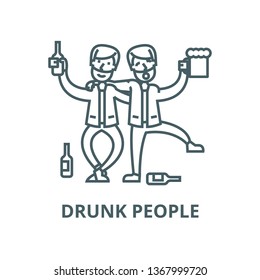 Drunk people,drunk party,two men drinking line icon, vector. Drunk people,drunk party,two men drinking outline sign, concept symbol, flat illustration