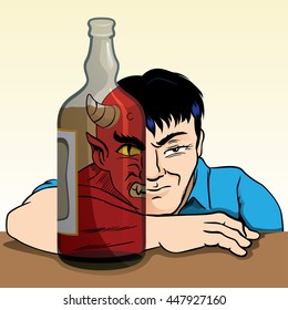 drunk person turning into a demon due to alcohol trough of alcohol and can see the alter ego of man. Ideal for awareness campaigns svg