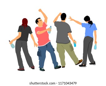 Drunk Persons With Alcohol Bottles Vector. Crew On Party People Listening Music. Friends Celebrating Birthday. Teenagers Night Life. Social Problem Drugs Addict. Risk Behavior With Drink Bad Example