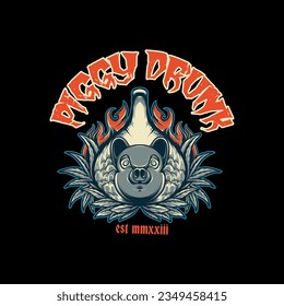 Drunk piggy artwork for poster or t-shirt