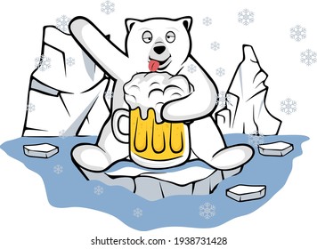 Drunk polar bear with beer