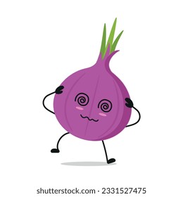 Drunk Red Onion Hold Dizzy Head Vector Illustration Character