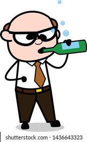 Drunk - Retro Cartoon Father Old Boss Vector Illustration