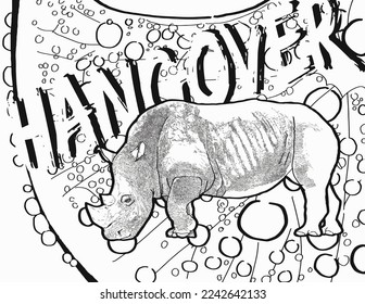 Drunk rhino, funny, line art