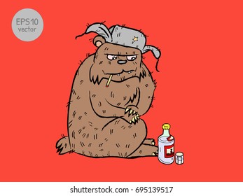 drunk russian bear stereotype and vodka
