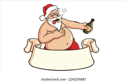 Drunk santa claus drinking booze christmas card vector image