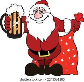 Drunk santa claus drinking booze christmas card vector image