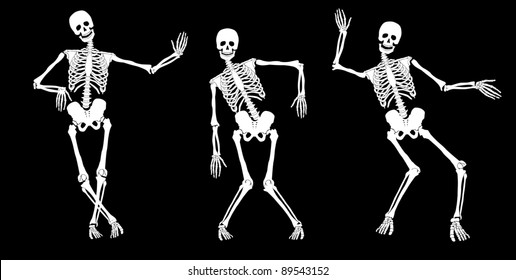 Drunk skeletons on black. Set #2. Vector