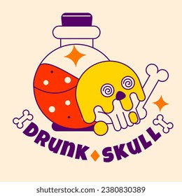 drunk Skull for halloween illustration