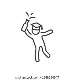 Drunk student in graduate cap with bottle alcohol celebration happy graduate icon