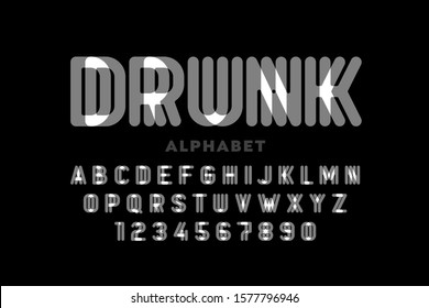 Drunk style font design, alphabet letters and numbers, vector illustration