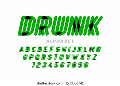 Drunk style font design, alphabet letters and numbers, vector illustration