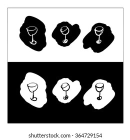 drunk wine glasses logo cafe bar black and white silhouette isolated object