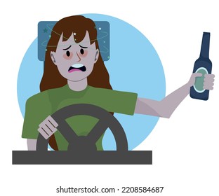 drunk woman driving, Drink don't drive campaign.