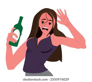 drunk woman, problem with alcoholism and drunkenness. vector illustration.