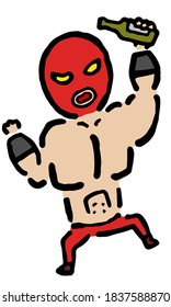 Drunk Wrestler  : Hand drawn vector illustration like woodblock print