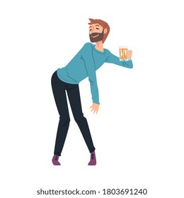 Drunk Young Man with Mug of Beer in his Hands, Boozy Drunk Man Walking Tipsy Screwed, Drunkenness, Bad Habit Concept Cartoon Style Vector Illustration