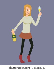 drunk young woman - funny character vector cartoon