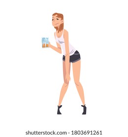 Drunk Young Woman with Mug of Beer in her Hands, Drunken Girl Walking Tipsy Screwed, Drunkenness, Bad Habit Concept Cartoon Style Vector Illustration