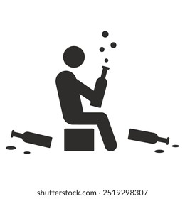 drunkard icon, drunk man, flat vector illustration on white background