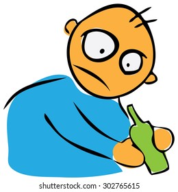 Drunkard. Stylized man with a bottle in his hand
