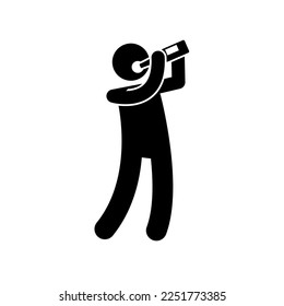 Drunkard symbol. Drunk man. Former background. Black silhouette.