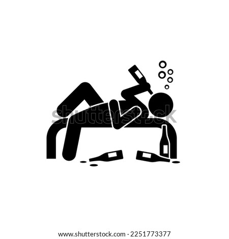 Drunkard symbol. Drunk man. Former background. Black silhouette.