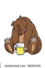 Drunken bear feeling sleepy before finish his beer