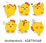 Drunken chicken holding drinking glasses with alcoholic drinks (set of six kawaii illustrations)