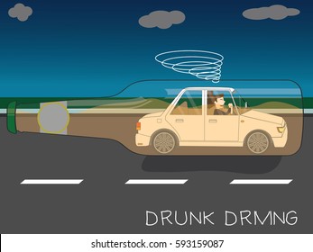 The drunken driver has made crash. Bottle with alcohol, a car accident.