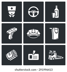 Drunken driving icons set. Vector Illustration.
Isolated Flat Icons collection on a black background for design