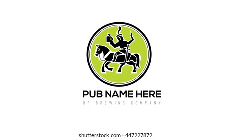 Drunken knight brewery vector logo template. Pub emblem. Beer illustration. Knight vector illustration.